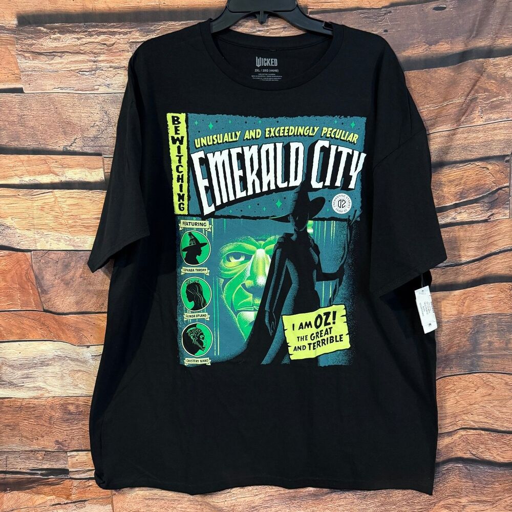 WICKED T-Shirt Men's Black 2XL Emerald City Oz Graphic Cotton Tee